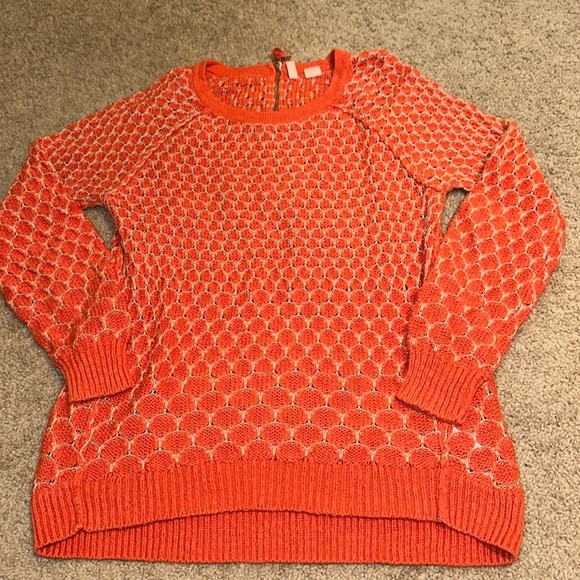 Moth Sweaters - Anthropologie MOTH Crochet Tunic Top Coral Orange Tan Long Sleeve Boho Sweater